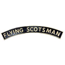 Cast iron Flying Scotsman arched railway type sign, L89cm
