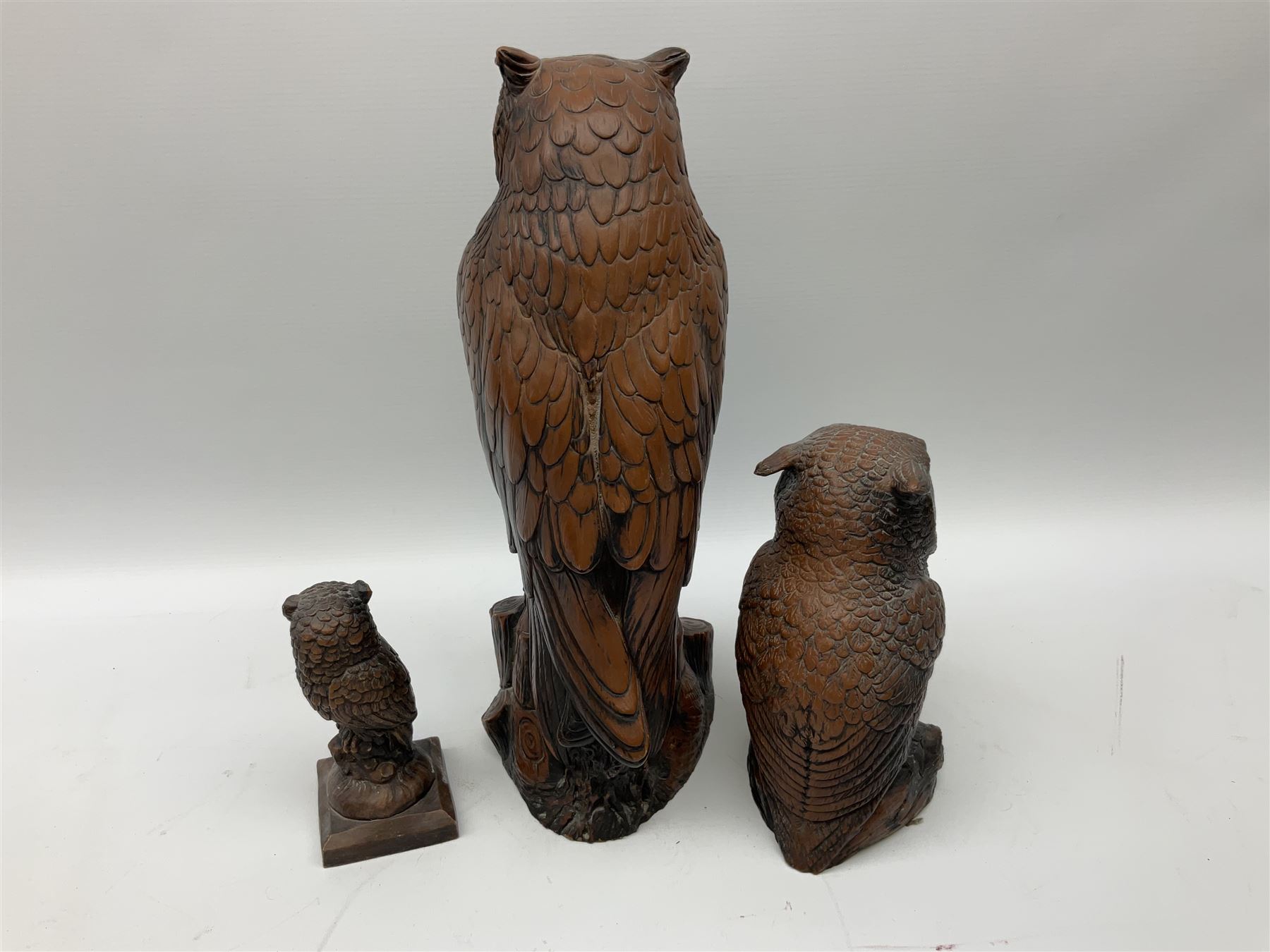 Three Priory Castings composite figures of owls, largest example H40cm