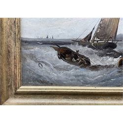 William Matthew Hale (British 1837 - 1929): Shipping off the Coast, pair oils on canvas signed 19cm x 29cm (2)
