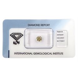 Certified loose fancy coloured round brilliant cut diamond, 'natural fancy deep brownish yellow' colour of 0.54 carat, with International Gemological Institute report