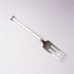 Silver topped glass trinket jar, small circular photograph frame and dessert fork