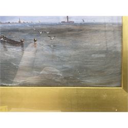 David Maitland MacKenzie (Scottish 1800-1875): View of Glasgow from the Fishing Boats, oil on board signed 37cm x 69cm