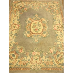  Large Chinese washed woollen rug carpet, pale blue ground with traditional floral design, 371cm x 276cm  