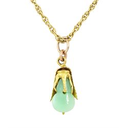 Early 20th century Chinese Export 20ct gold jade gourd form pendant, stamped KL, possibly ...