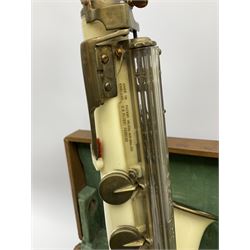 1950s Grafton injection moulded cream acrylic plastic alto saxophone designed by the Italian Hector Somorisen and distributed by John E. Dallas & Sons London, serial no.10776 L66cm, in original fitted carrying case