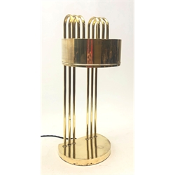  Bauhaus style nickel-plated brass table lamp after Marcel Breuer, the D shaped hood on six rod supports and conforming base, stamped 'Exposition Paris 1925, H52cm x W21cm   