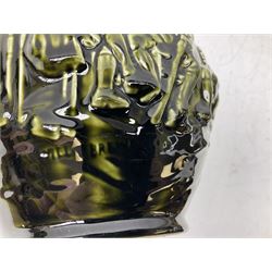 Three jardinières comprising West German Gerz example decorated in relief, Doulton Slaters example with frilled everted rim and a majolica example, and a further two Arthur Wood majolica jugs (5)