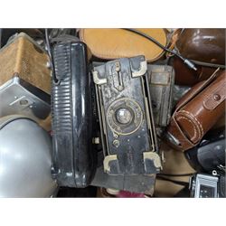 Collection of vintage cameras, including Minolta Hi-Matic 7S, No.2 C. Ensignette Deluxe, Zeiss Ikon etc