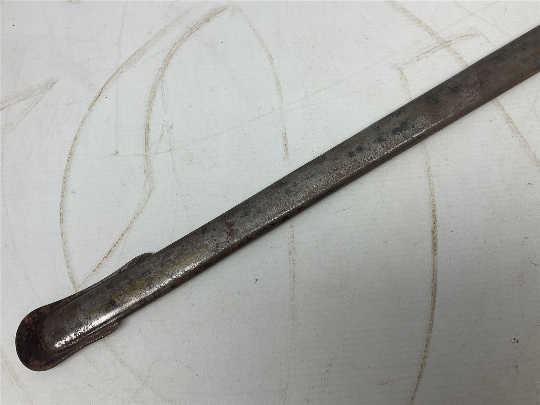 Victorian British Army officer's sword by Hobson & Sons Little Windmill Street London, the 82cm fullered steel blade etched with crowned Victoria cypher and 'HM 1st West York R.V.', lined gilded brass three-bar hilt incorporating Victoria cypher and wire-bound fish skin grip with plaited knot; in steel scabbard with two hanging rings L99cm overall