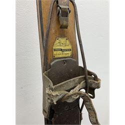 Pair of 1930s wooden skis, with painted metal runners beneath stamped Attenhofer, with retailers label for Ernst Gertsch Central Sports, L206cm