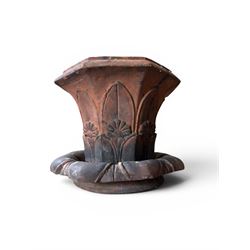 Small 19th century terracotta octagonal planter with stand, flower and leaf design