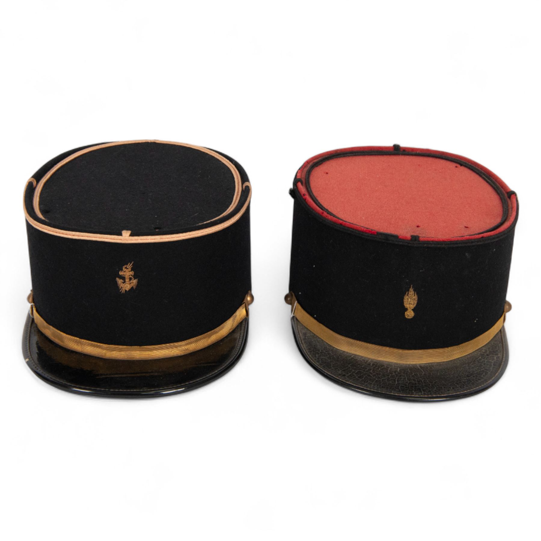 WWII French Colonial Marine Officer's kepi, circa 1939-1945, together with Infanterie de Ligne kepi