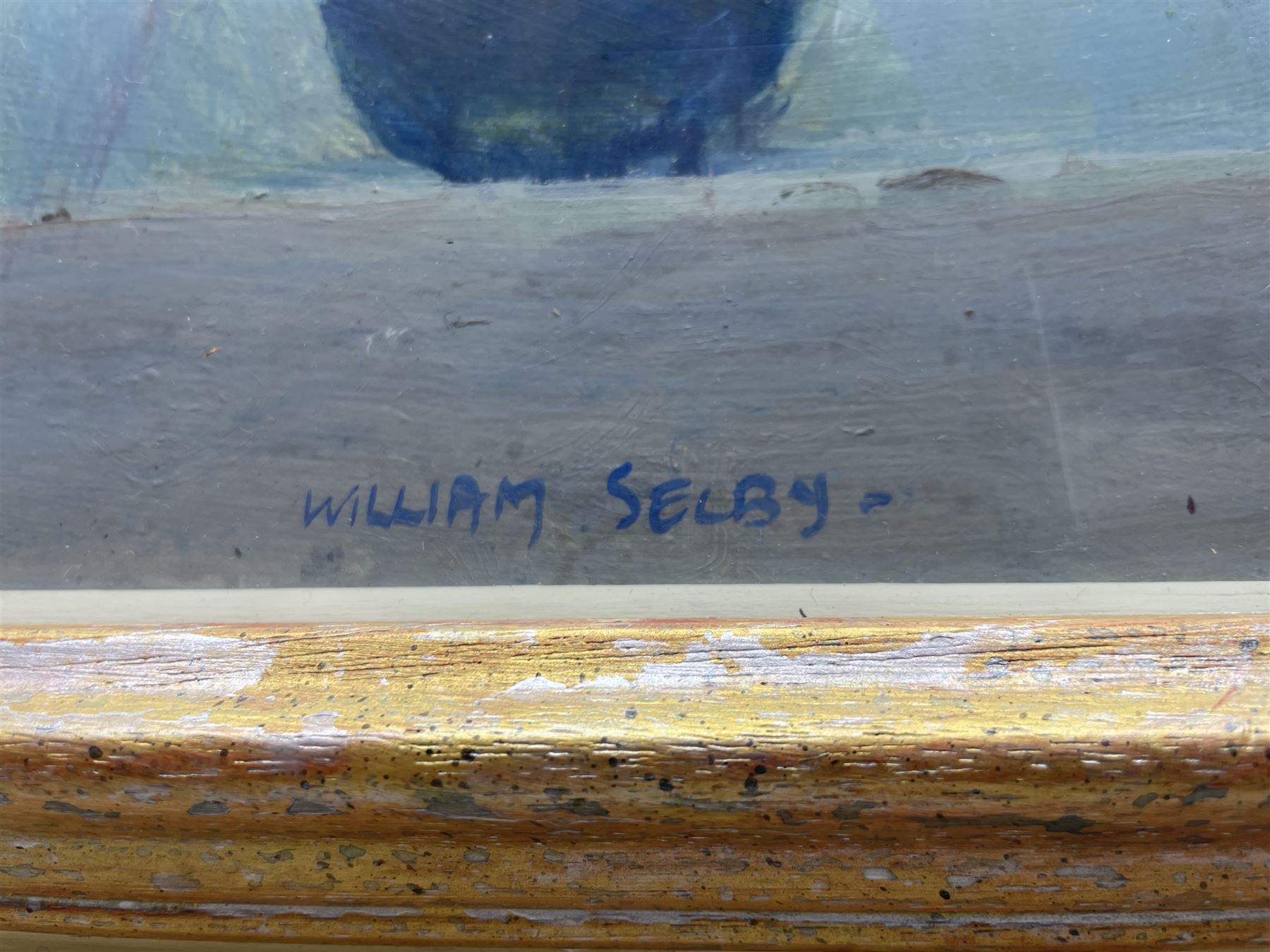 William Selby (Northern British 1933-): 'Blue Pear', mixed media on board signed, titled verso with artist's Brixham address label and Artist's Stock No.1312, 23cm x 18cm