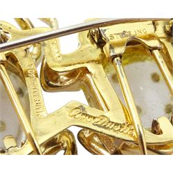 Coro Duette silver-gilt jelly belly frog brooch / detachable clips, stamped sterling