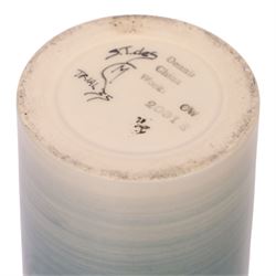 Dennis China Works trial vase of cylindrical form, decorated with snowflakes on a green ground, H23cm 