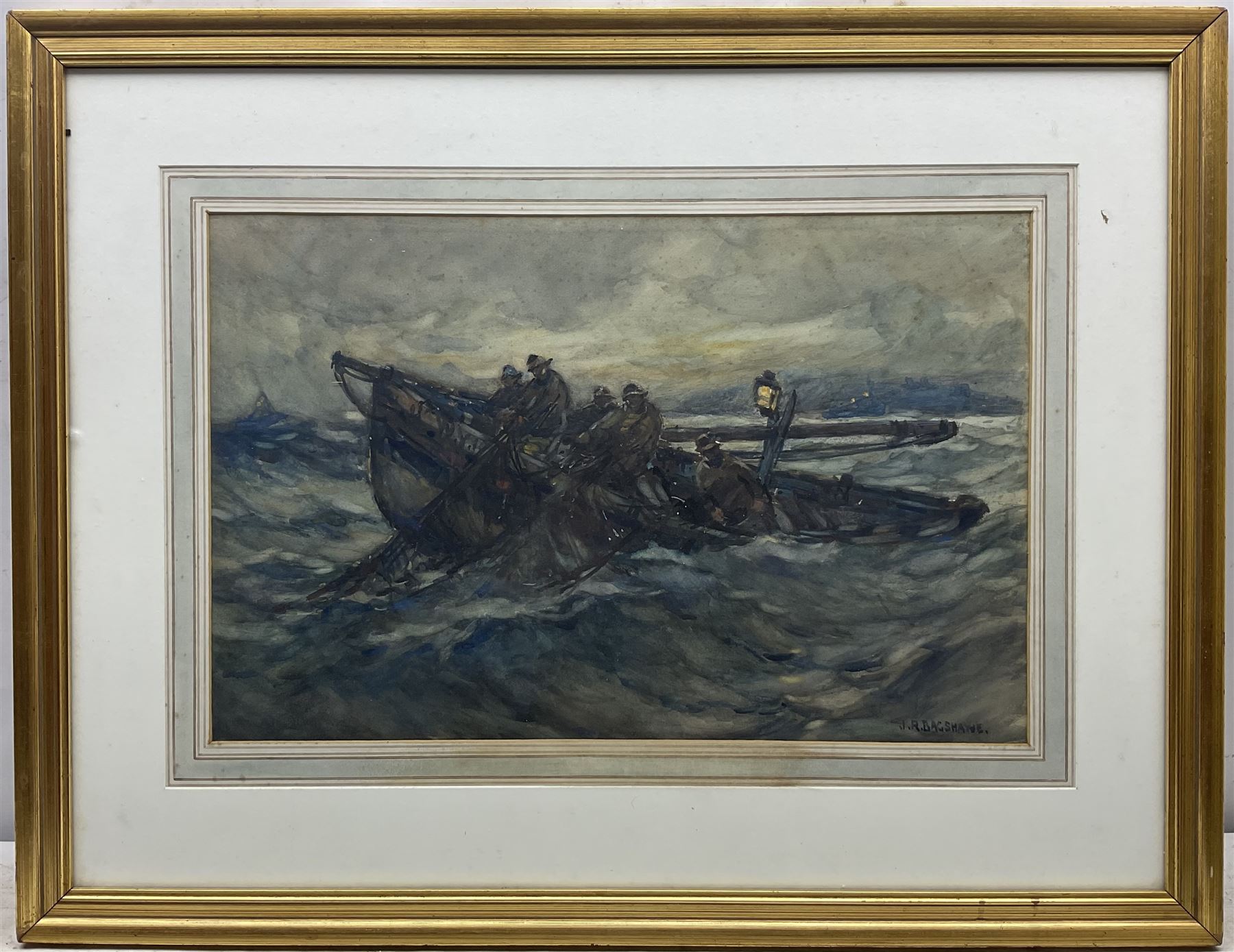 Joseph Richard Bagshawe (Staithes Group 1870-1909): Hauling the Nets off Whitby, watercolour signed 38cm x 59cm 