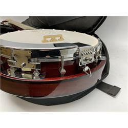 Classic Cantabile five-string banjo with sapele mahogany back L97.5cm; in soft carrying case