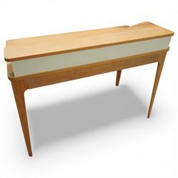 Ebbe Gehl for John Lewis - ‘Mira’ oak desk, rectangular top with raised twin-shelf gallery in contrasting cream finish,  single central drawer with recessed pull, on tapered supports