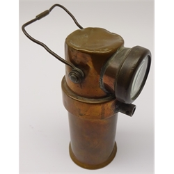  Type B.E.3 copper and brass miner's lamp, by CEAG, Barnsley, with swing handle & crows foot stamp   