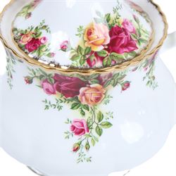 Royal Albert Old Country Roses part tea and dinner service, including teapot, milk jug, six tea cups and saucers, six side plates and six dinner plates
