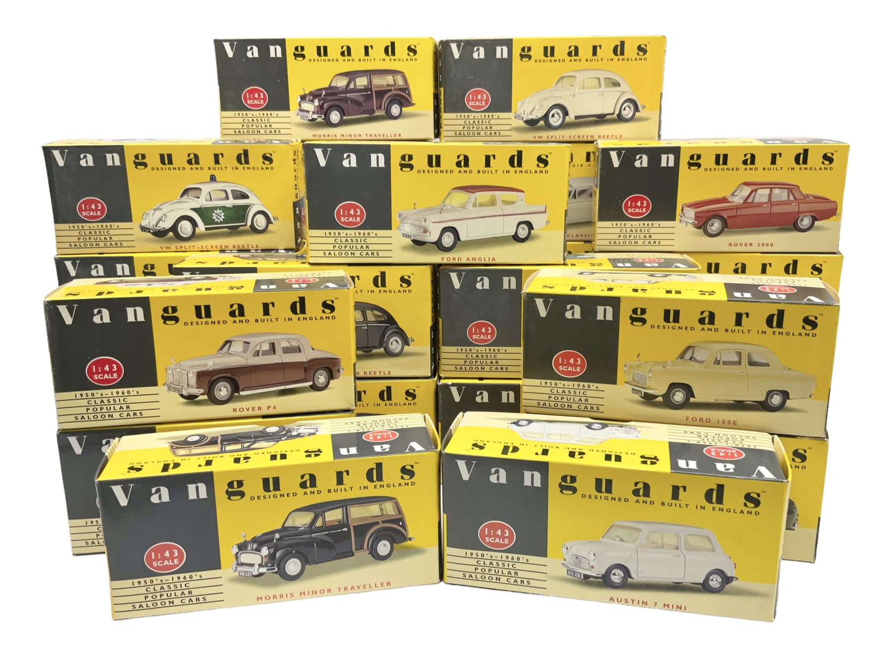 Twenty-five Lledo Vanguards 1:43 scale 1950s-1960s Classic Popular Saloon Cars die-cast models, all boxed (25)