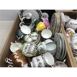  Adderley Harlequin tea set for six, two Royal Albert Marlborough coffee cups, Royal Stafford, Royal Standard and other tea sets in two boxes  