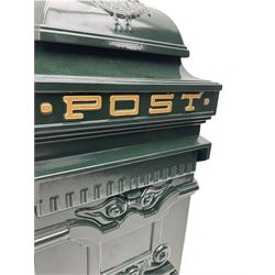 Victorian style cast aluminium green painted post / mail box, with keys
