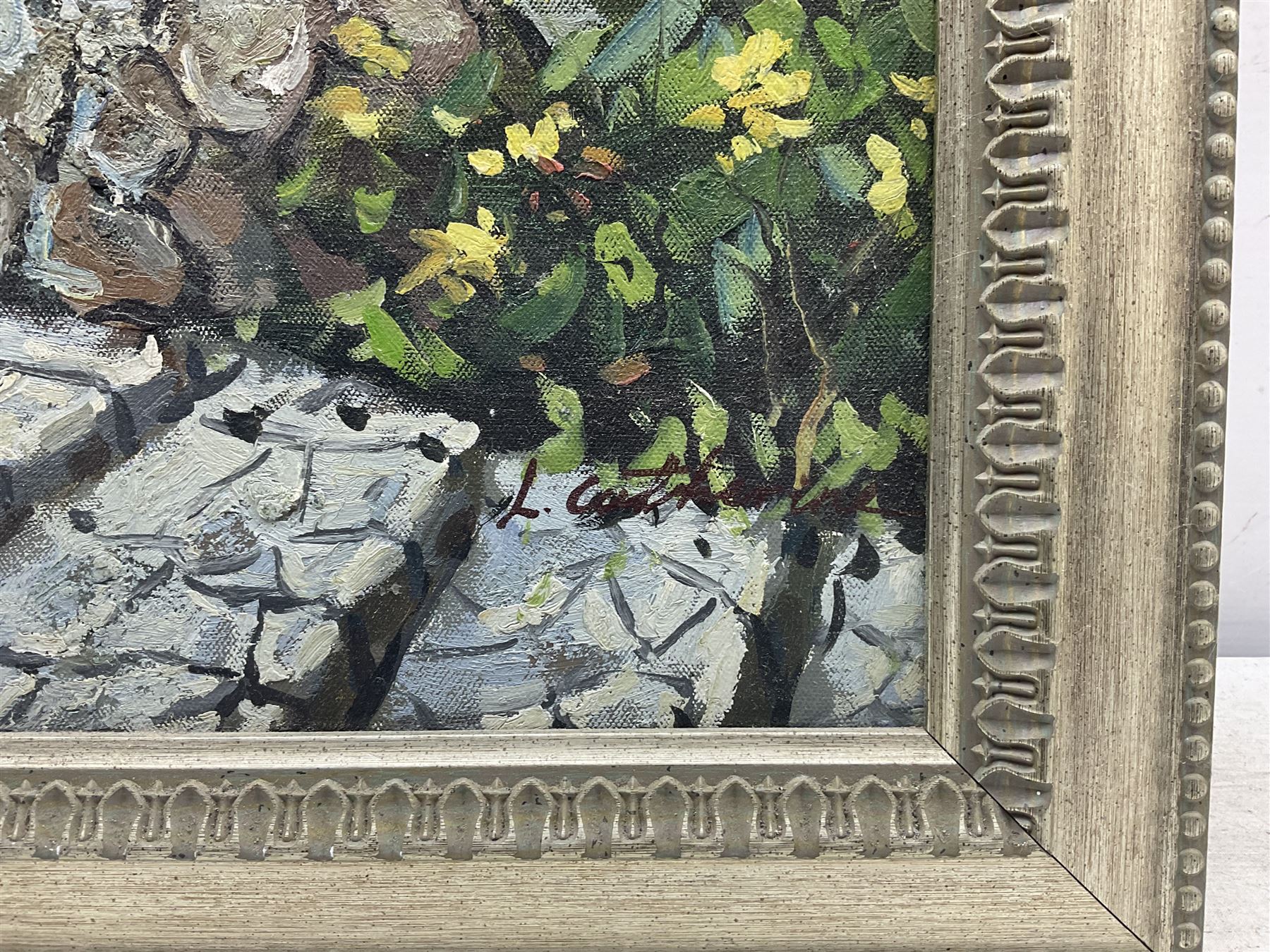 L Catherine (Continental 20th Century): Italian Cobbled Street, oil on canvas signed 90cm x 59cm 