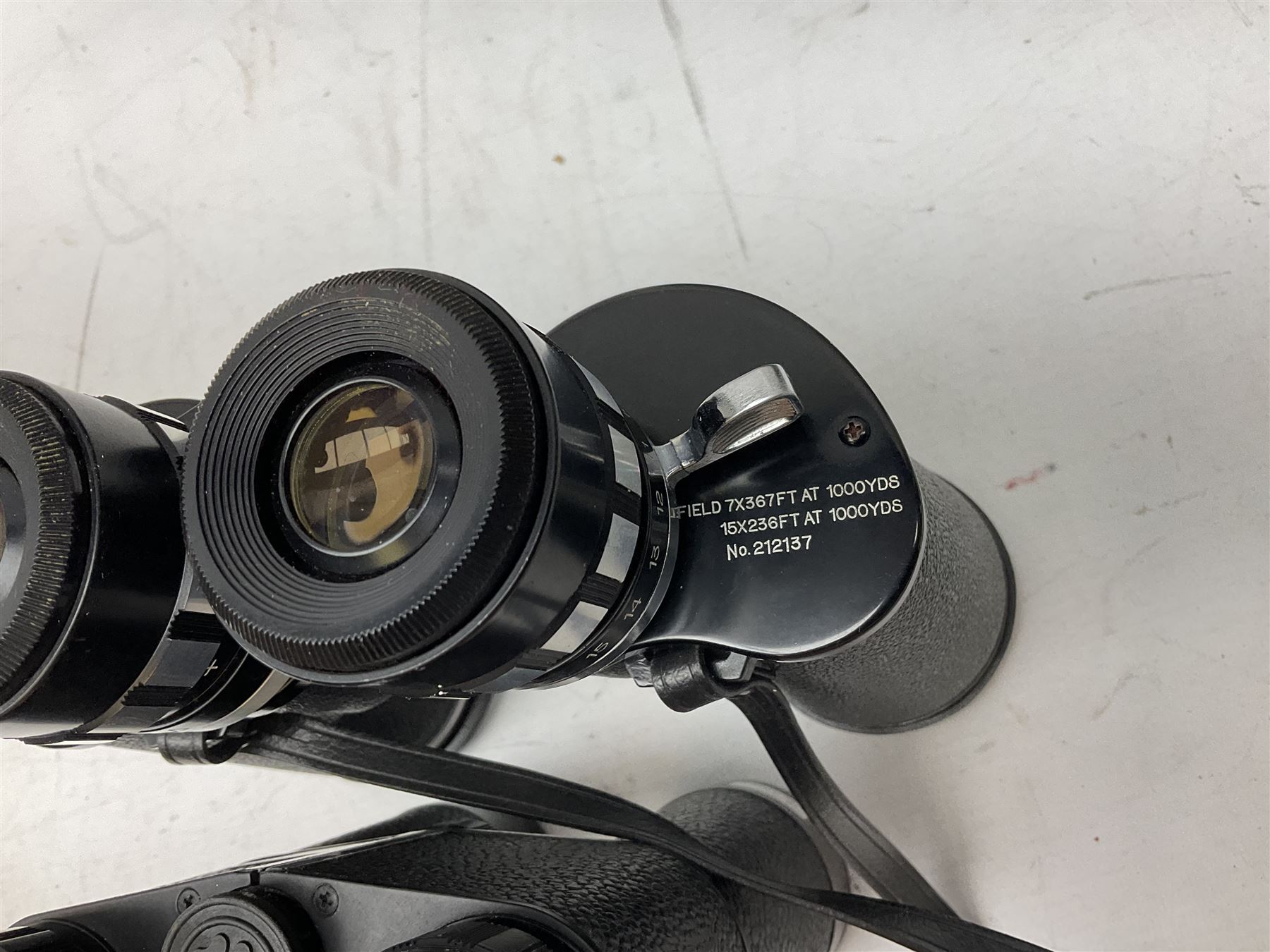 Nine cased pairs of binoculars, to include Tohyoh 22x70, Greenkat 7x- 12x50, Chinon, Fisher-Dietz 7x50, etc