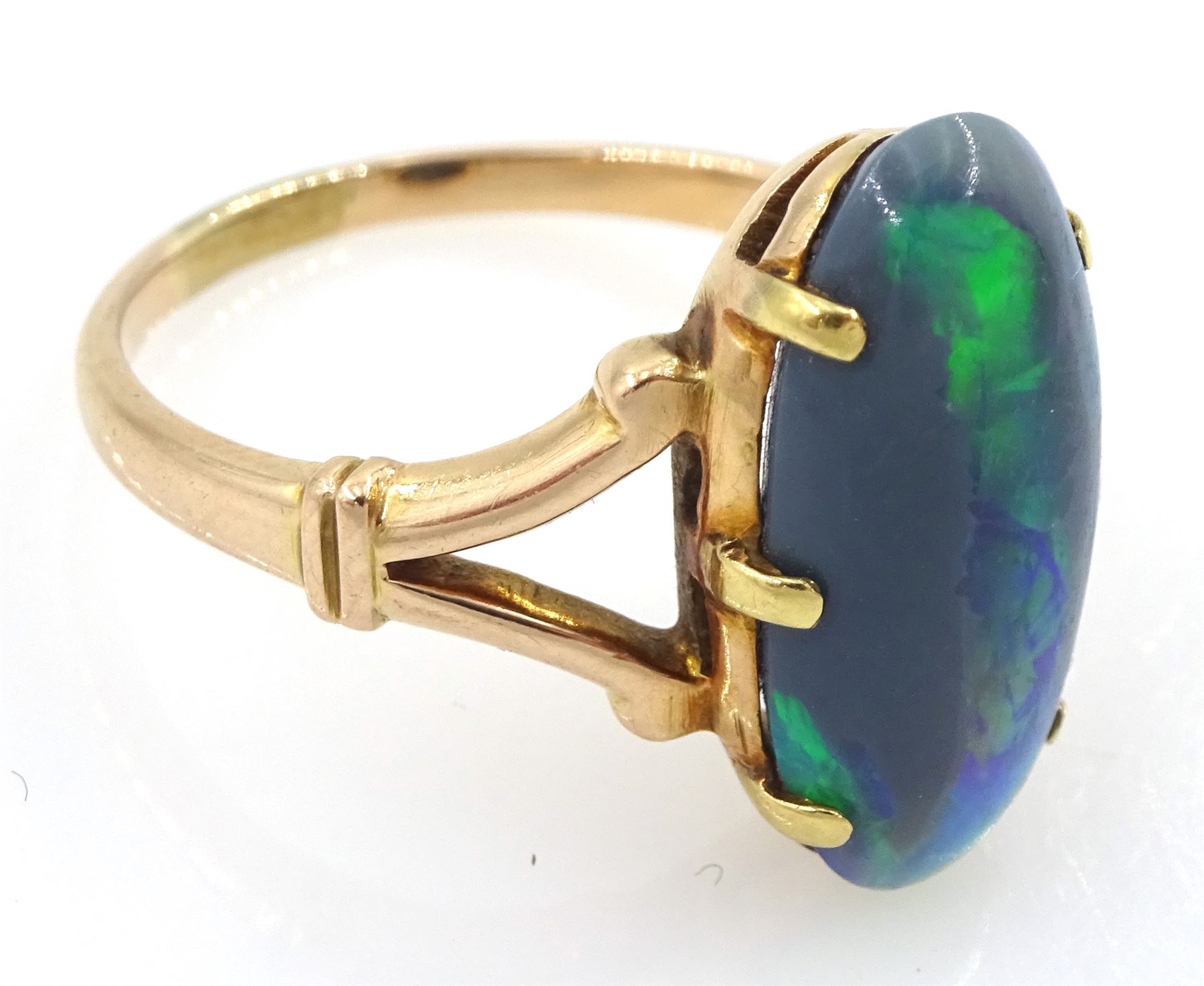 14ct rose gold single stone black opal ring