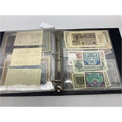 World banknotes, including Queen Elizabeth II The States of Jersey one pound 'DB202703', five pounds 'BB527762' and ten pounds 'AB651481', reserve bank of New Zealand two dollars '1L3 741894', King George V Straits Settlements one dollar 1st January 1935 'F/83 28924', various Bank of England notes etc, housed in two ring binder albums