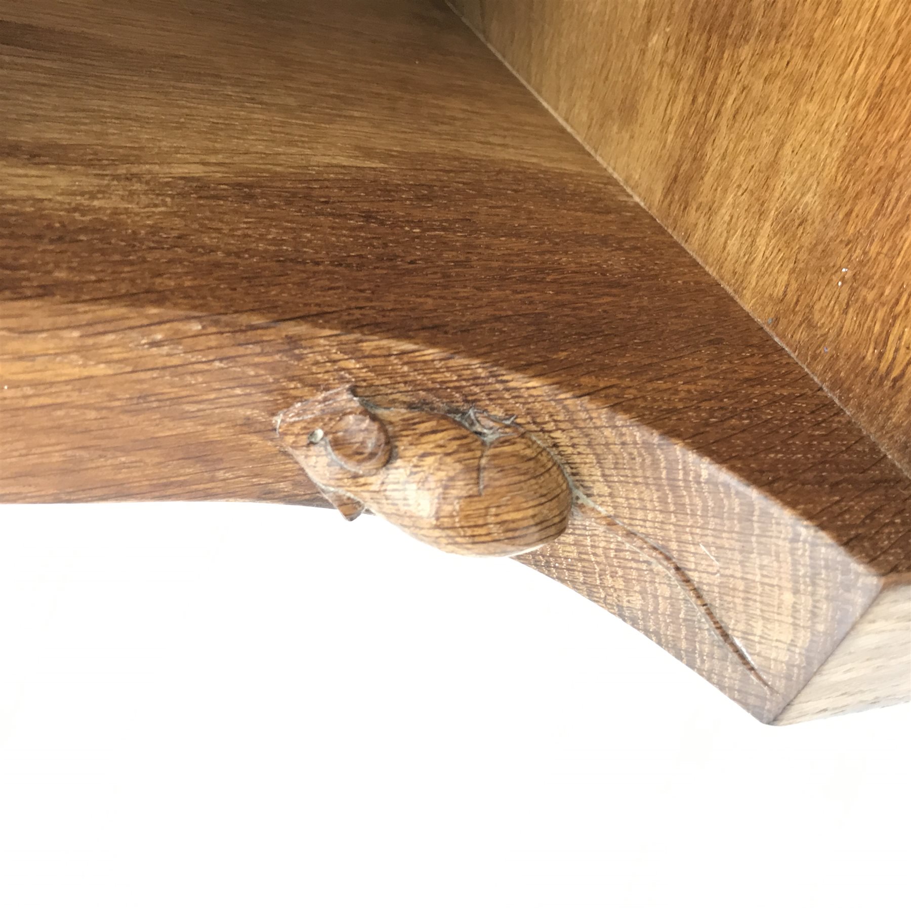 'Mouseman' oak bookcase, four adjustable shelves by Robert Thompson of Kilburn, W84cm, H183cm, D32cm