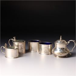 Victorian silver baluster mustard pot with engraved decoration London 1844, pair of silver...