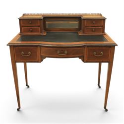 Maple & Co - Edwardian mahogany inlaid writing desk, the superstructure with pierced brass...