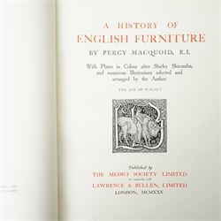 Macquoid, Percy - 'A History of English Furniture' published by Medici Society 1925 and 1928  'Age of Oak', 'Age of Satinwood',  'Age of Walnut' and 'Age of Mahogany'  four volumes with dust wrappers
