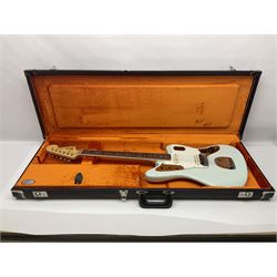 Fender Jaguar electric guitar, American Custom Shop vintage re-issue, probably in seafoam green, with tremolo arm, serial no.V1317106, L101cm; in American G&G Fender fitted hard case with paperwork