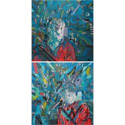 Contemporary and Street Art School (21st Century): Abstract Portraits, pair mixed medias o...