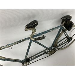 Chad Valley clockwork Fordson Major Tractor, a group of play worn Britains and other lead and metal farm animals, figures and accessories including a kennel, haystacks, dovecote, cows, sheep etc, together with a diecast model of a Tandem Bike L31cm