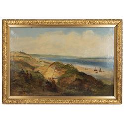 Edward Hargitt (British 1835-1895): 'Sandhills near Hoylake Cheshire - Welsh Hills in the Distance', oil on canvas signed dated 1859 and inscribed 'Retouched 1864', titled verso 62cm x 93cm