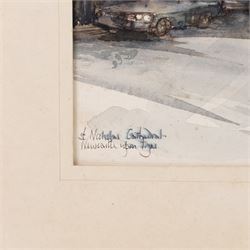 Harold Wharfe (Yorkshire 1916-1999): 'St Nicholas Cathedral - Newcastle upon Tyne', watercolour heightened with white signed titled and dated 1980 below the mount 43cm x 28cm (unframed)