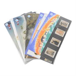 Great British and World coins, banknotes, and stamps, including George II 1758 silver shilling, presentation packs, German notes, etc