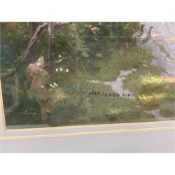 Thomas Kinkade (American 1958-2012): 'Cobblestone Village', offset lithograph no.1435/2050, with Certificate of Authenticity 45cm x 60cm