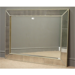  Rectangular bevel edged wall mirror in mirrored frame, W112cm, H82cm  