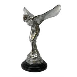 Cast Rolls Royce Spirit of Ecstasy car mascot, raised upon a circular stepped base, H35.5cm