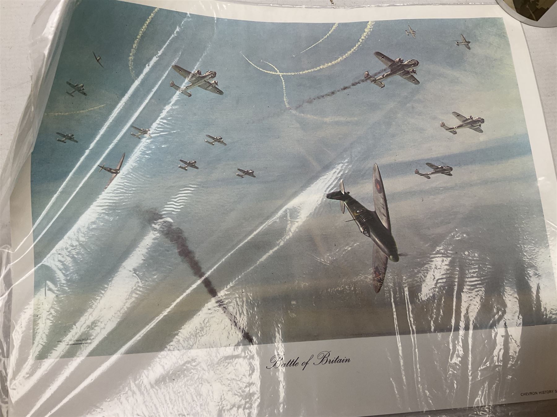 Collection of twenty-one unframed and seven framed prints of predominantly aviation interest after David Pritchard, Brian Petch, Stephen Teasdale, Barry Price, Coulson, Wardle etc; depicting Spitfires, Hurricanes etc; some limited editions with certificates and many bearing multiple signatures on the mount