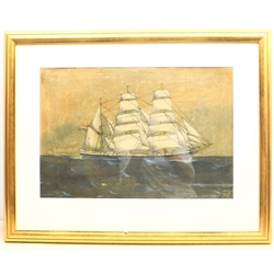 R Takes (19th/20th century): 'Willem Eggers' - Sailing Ship's Portrait, pen and watercolour signed 34cm x 50cm