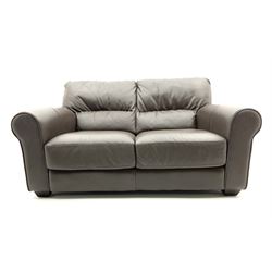Three seat sofa and matching two seater upholstered in brown leather, L160cm and L220cm