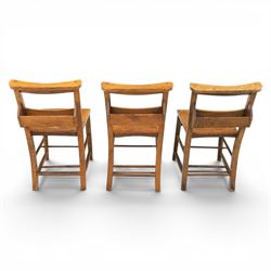 Country pine draw leaf table, bench seat and six chapel chairs, the top of plank construction, with two frieze drawers, additional leaves extending to 320cm, with bench seat and six elm chapel seats