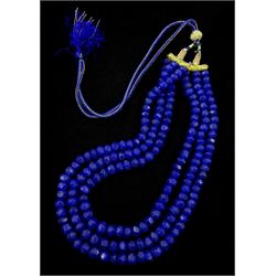 Three strand of earth mined faceted sapphire bead necklace, approx 1000 carat