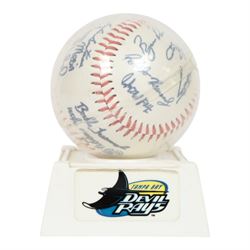 Signed Nolan Ryan with HOF '99 inscription, Rawlings baseball, contained within an acrylic display box, with authenticity hologram and certificate, together with a signed Tampa Bay Devil Rays baseball